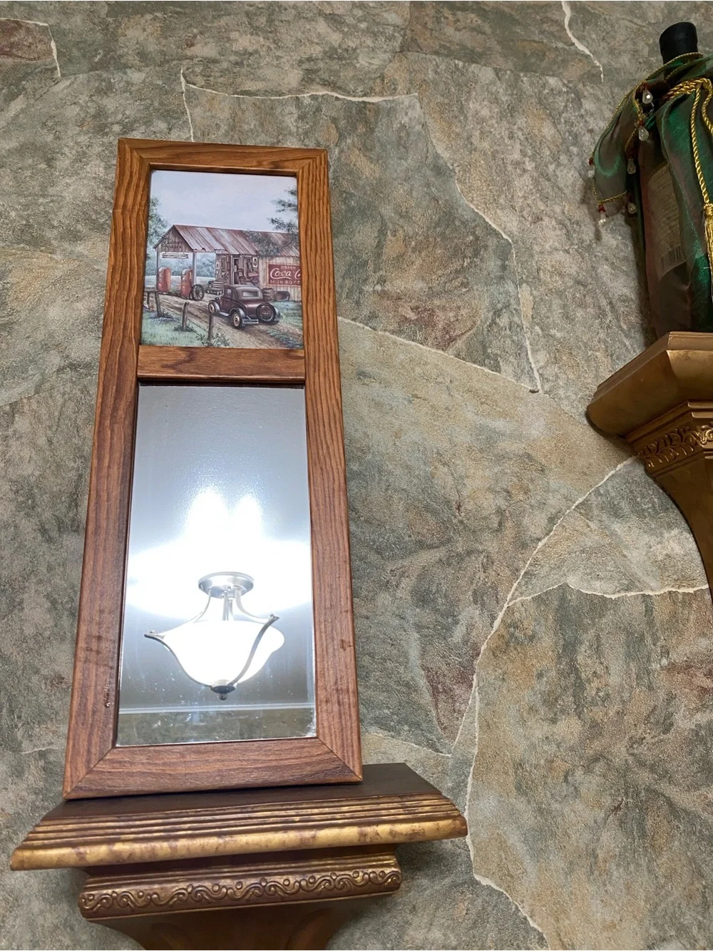 Kay lamb Shannon Wood Frame 2 Section Mirror vintage martins garage picture